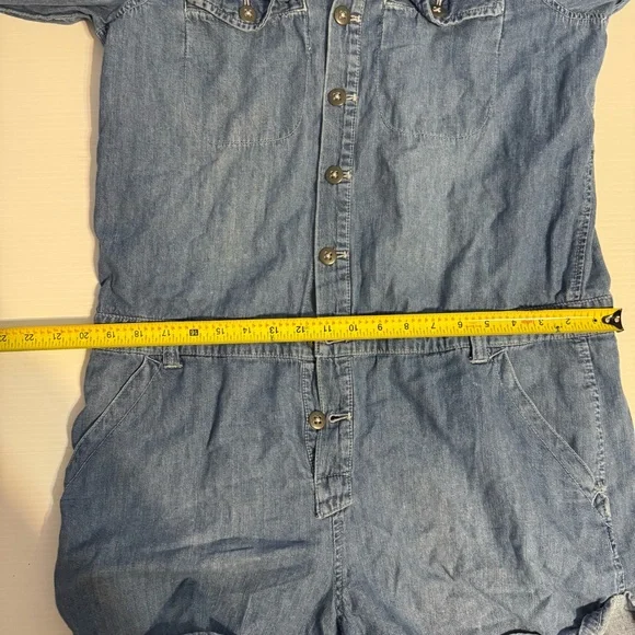 Free People Rivet Blue Denim Jean Chambray Long Sleeve Romper Large - Picture 9 of 11
